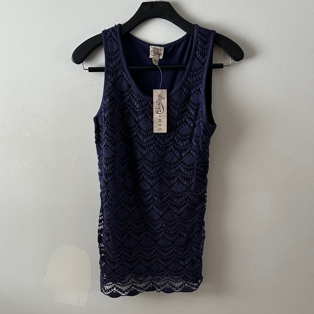Como Vintage Navy Lace Tank Top